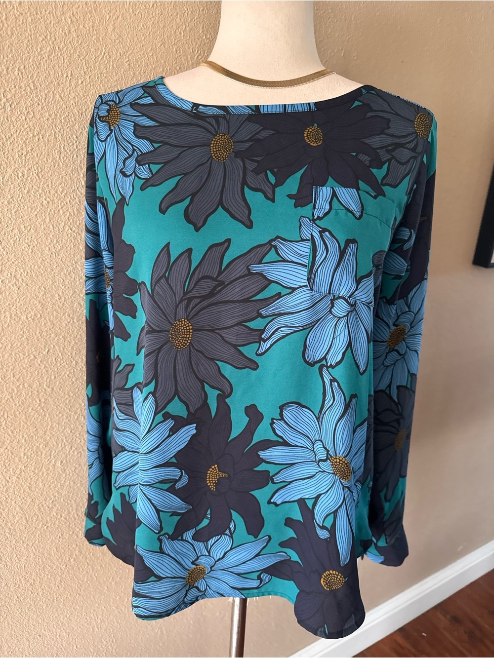 LOFT Teal, Blue & Yellow Floral Top - Picture 5 of 7